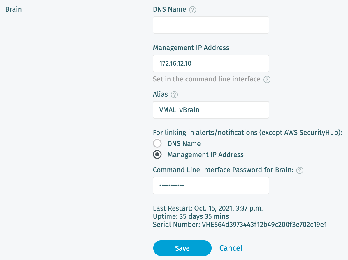 Configuration → COVERAGE → Data Sources → Network → Brain Setup → Brain